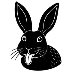 Rabbit sticking out its tongue silhouette vector illustration