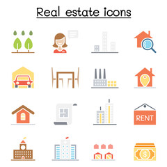 Real estate icon set in thin line style