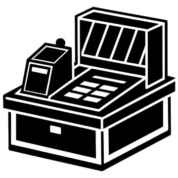 recommend clip art:  Shop counter with cash register silhouette vector illustration 