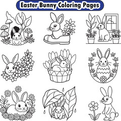 Easter bunny coloring pages, rabbit coloring pages, line art illustration, Coloring page