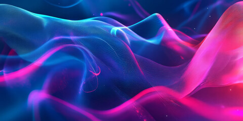 Fototapeta premium A visually dynamic abstract background featuring endless waves of flowing neon plasma, softly rippling through a deep cyber-space void. The futuristic, high-tech fluidity creates a mesmerizing digital