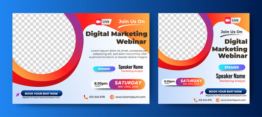 Business Conference live webinar banner invitation and social media post template. Business webinar invitation design. Vector
