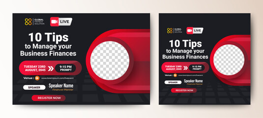 Money management Business Conference live webinar banner invitation and social media post template. Business webinar invitation design. Vector