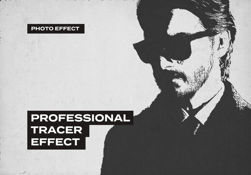 Tracer Bitmap Black White Risograph Silk Screen Photo Effect Paper Texture Template Mockup Overlay Style