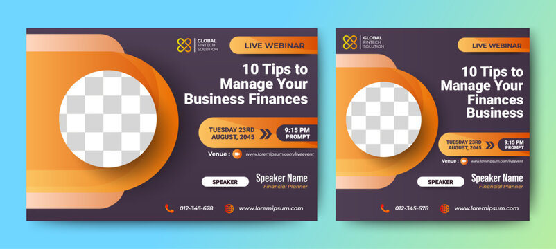 Financial Management Live webinar banner invitation template design. social media post template. Business webinar invitation design. Vector - Powered by Adobe