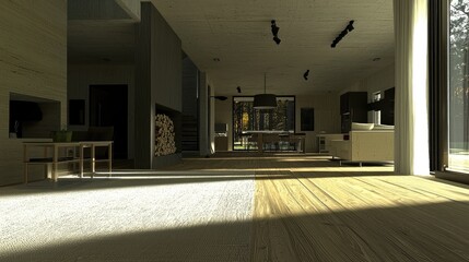 Modern Minimalist Living Room with Natural Light and Open Space