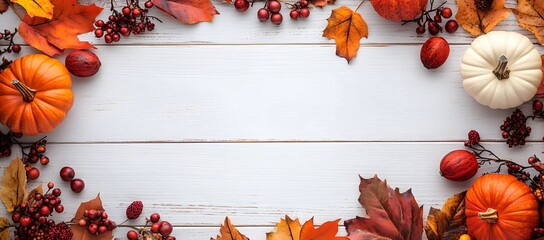 Autumnal Thanksgiving decor on white wood