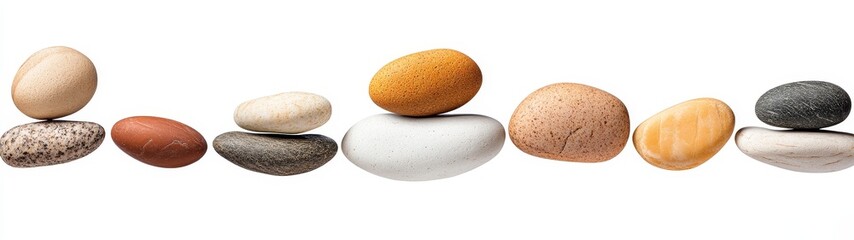 Smooth Colored Stones Stacked Artfully on a White Background