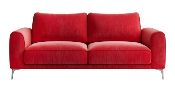 Modern red sofa isolated on transparent background.