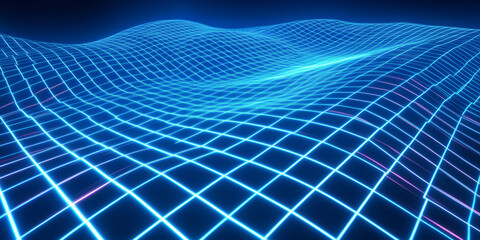 A high-tech abstract background featuring intricate, pulsating digital grid patterns glowing in a radiant neon expanse. The seamless futuristic motion and cybernetic elegance create an immersive