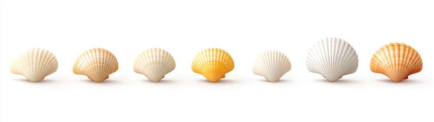 Obraz premium Various Shells Displayed in a Row on a White Background