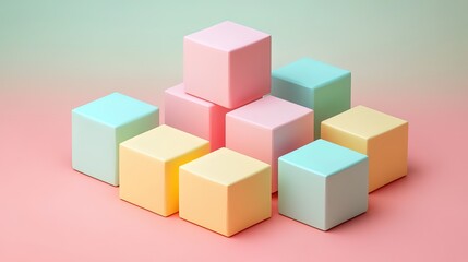 Obraz premium 3D isometric cubes with soft shadows and pastel colors, minimalist and modern 