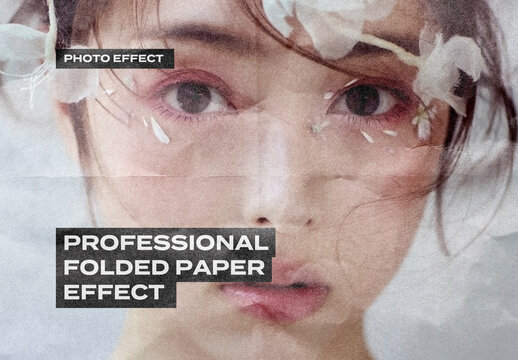Folded Crumped Old Photo Effect Paper Texture Template Mockup Overlay Style