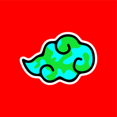 Earth Cloud Vector Sticker – Unique Environmental Cartoon Illustration. A creative vector of a stylized cloud with Earth-like patterns. 