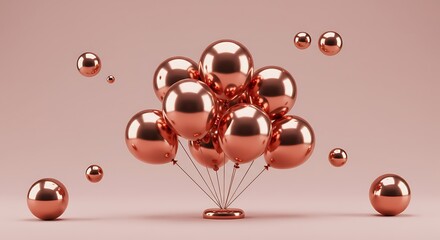 Obraz premium Rose Gold and White Shiny Balloons Floating Against a Light Gray Background 