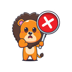 Lion cartoon vector illustration with wrong sign