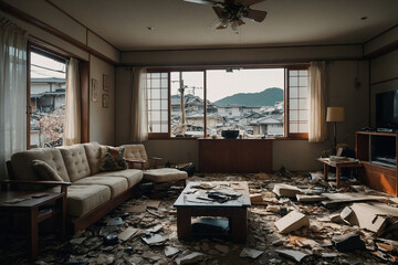 地震後の部屋の中