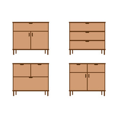 drawer, cupboard wood design furniture set isolated on white