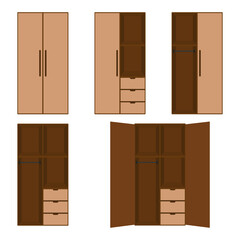 drawer, cupboard wood design furniture set isolated on white