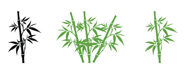Naklejka premium Green bamboo vector icons, bamboo silhouette icon vector, flat style bamboo icons vector isolated on white background.