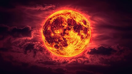 Fiery Blood Moon in a Stormy Sky