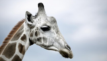 Naklejka premium Striking Portrait of a Majestic Giraffe at Sunrise, Showcasing a Gaze Full of Wisdom and Grace, Displaying Rich Textures and Vibrant Patterns, Capturing the Essence of African Wildlifes Noble