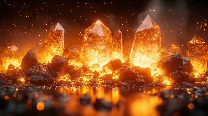 Fiery Crystal Formation in Volcanic Landscape
