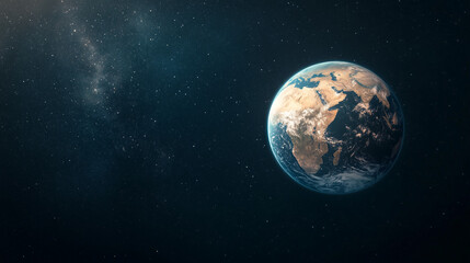 Fototapeta premium Illuminated Earth with city lights floating in starry space
