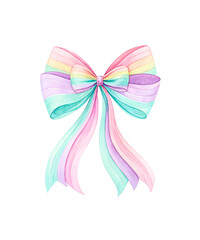 Fototapeta premium Pastel Rainbow Coquette Bow Clipart, pastel rainbow bow, soft coquette bow, elegant bow design, rainbow clipart art, digital bow design, sublimation bow clipart