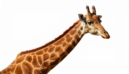 Giraffe Standing Against Transparent Background Majestic Mammal in High Contrast Silhouette, Displaying Grace and Serenity amidst the African Savannah Underneath a Sunset Sky.