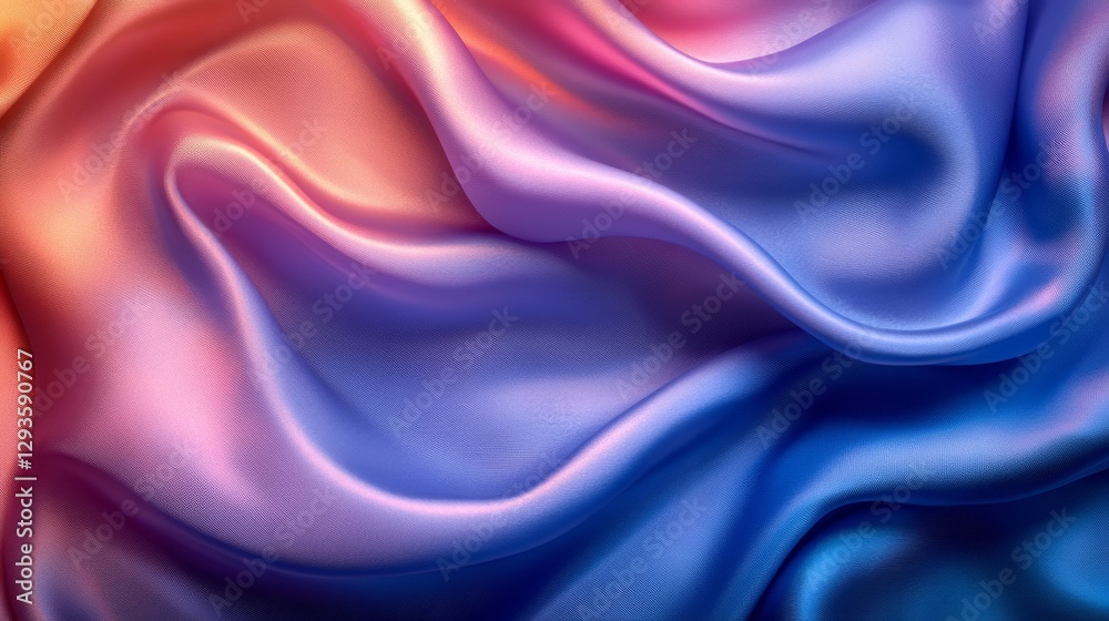 Poster Fluid silk fabric in shades of pink and blue creating a wave pattern, abstract and smooth texture. Luxury material and design concept