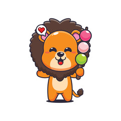 Lion cartoon vector illustration eating dango