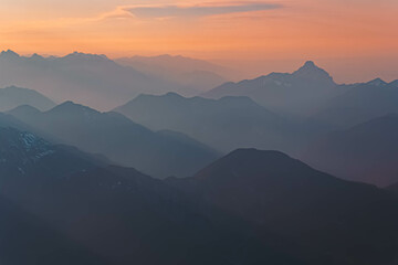 Fototapeta premium Alpine sunset or sundowner at Mount Zugspitze, Top of Germany, Garmisch-Partenkirchen, Werdenfelser Land, Bavaria, Germany