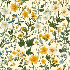 Floral seamless pattern in vintage rustic style, colored garden illustration