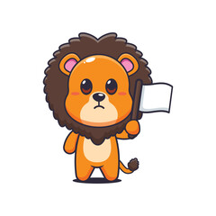 Lion cartoon vector illustration with white flag