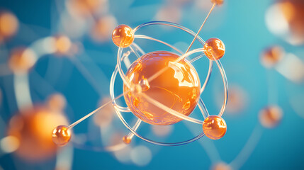 Orange Atomic Model on Blue Background
