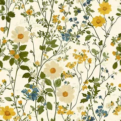 Floral seamless pattern in vintage rustic style, colored garden illustration