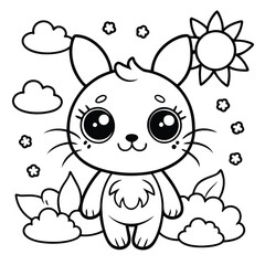 Fototapeta premium adorable cartoon cat coloring page, perfect for kids.