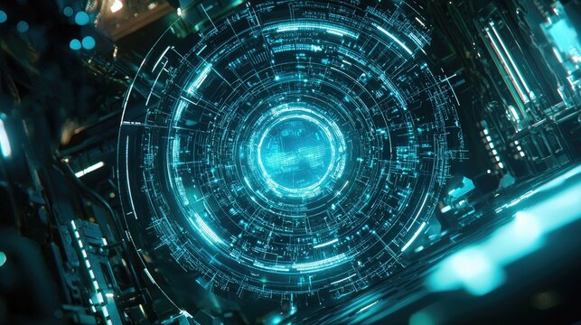 Futuristic Abstract Digital Portal with Glowing Blue Lights - Powered by Adobe