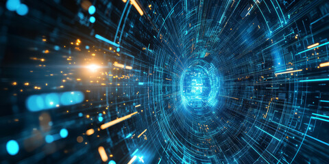 Obraz premium A mesmerizing futuristic AI-driven high-speed automated trading system, displaying glowing cybernetic algorithmic investment pathways, pulsating holographic predictive market analytics grids, and