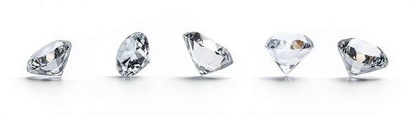 Elegant Diamonds Displayed in a Row on a White Background