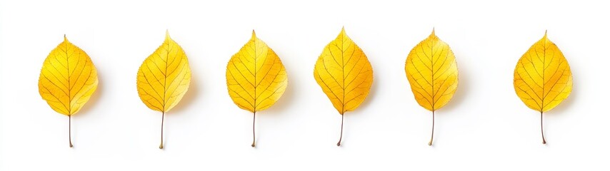 Yellow Leaves on White Background Arrangement for Seasonal Decor