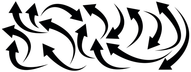 Set of black Curved Arrows isolated on white background. Vector illustration editable icons. Black arrows set. Curved arrows. Arrow sign. Flat style icons.