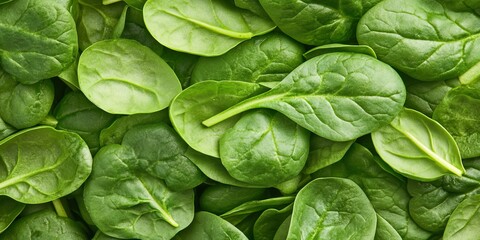 Obraz premium Vibrant green spinach leaves seen from above, fresh and organically grown with beautiful texture