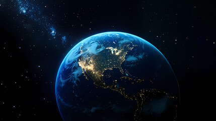 Fototapeta premium Earth from Space with Blue Night Lights