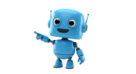 Positive cute robot pointing at a space