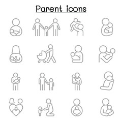 Parent & Family icons set in thin line style