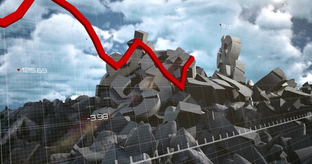 Image of financial data processing over dollar symbols and sky with clouds