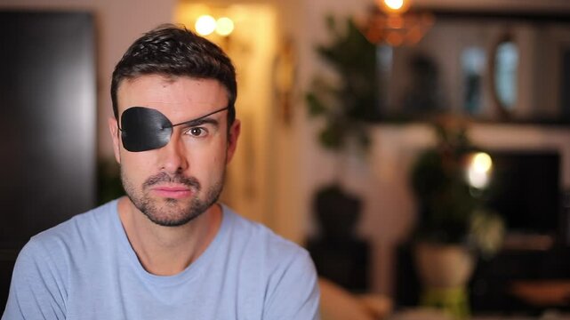 Cool man wearing a leather eyepatch 