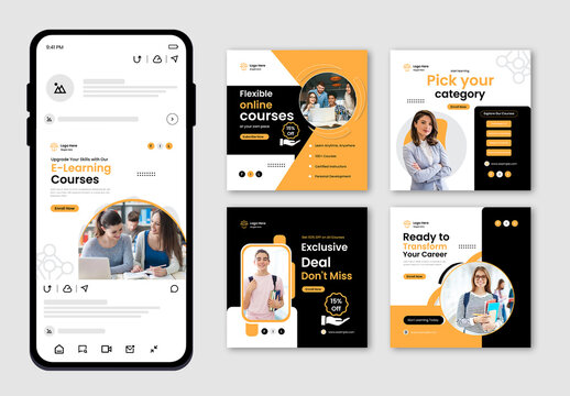 Elearning Courses Social Media Post Layout Set